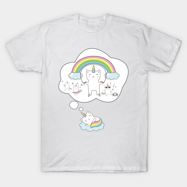 Caticorn T shirt Cat Unicorn Kittycorn Rainbow Gifts Kids Girls Women Funny Cute Tees Fitted T-Shirt by RedoneDesignART